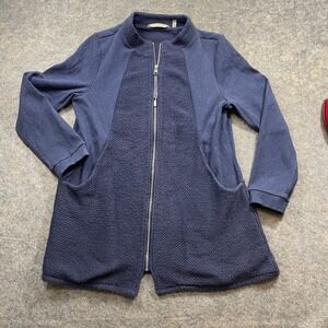Soft Surroundings Large Blue Long Sleeve Full Zip Cardigan Jacket Cotton Blend